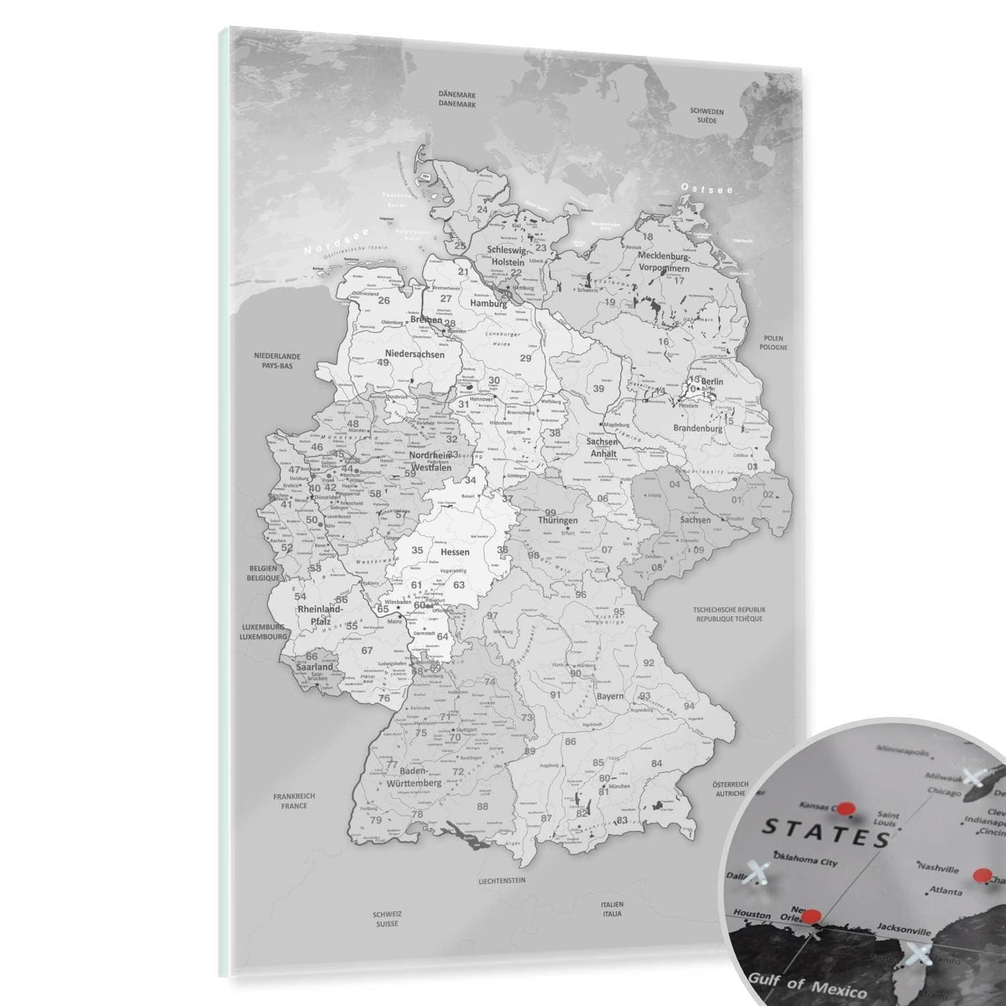 Magnetisches Glasbild - Deutschlandkarte Hellgrau